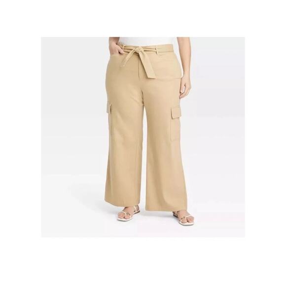 Ava & Viv High-Rise Wide Leg Cargo Pants Tan Women's Plus Size 24 - Picture 1 of 2